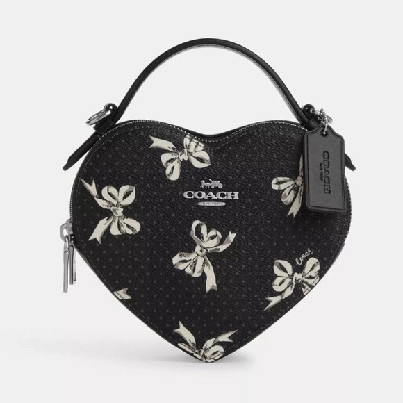 Coach Heart Crossbody Bag With Bow Print CAA99 Black Multi NWT - Picture 1 of 8
